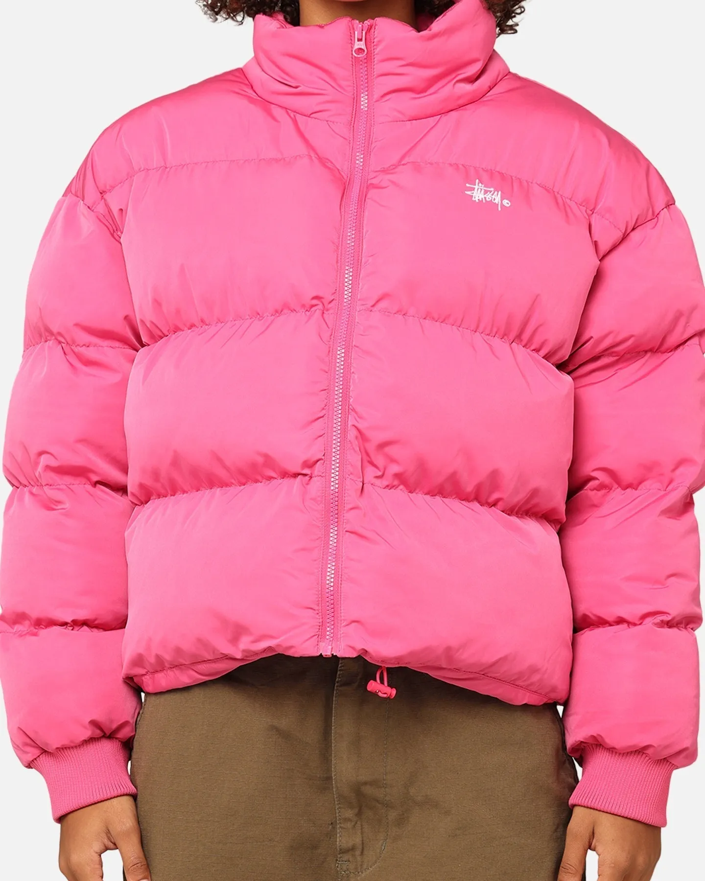 StÃ¼ssy Women's Graffiti Cropped Puffer Jacket Bubblegum