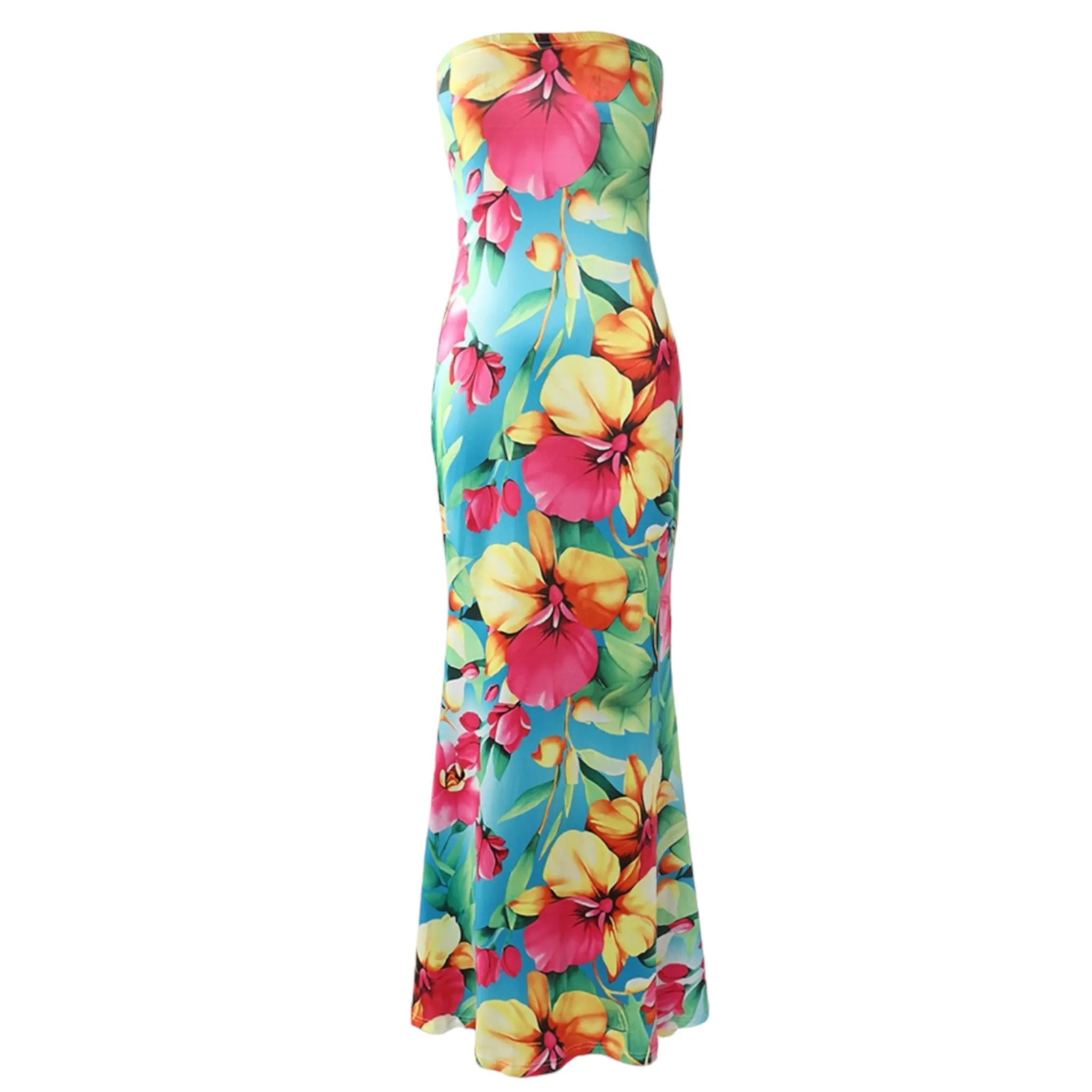 Tropical Floral Print Tube Bodycon Dress