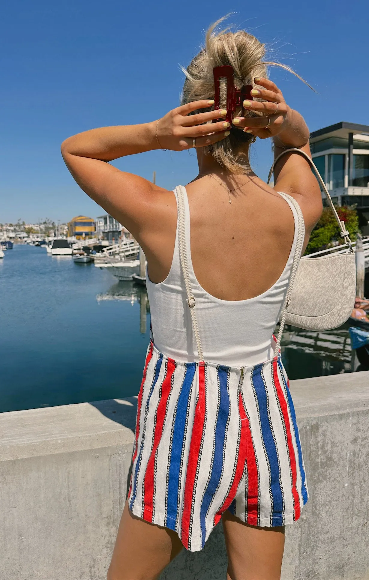 Trude Romper ~ Yacht Club Stripe Denim