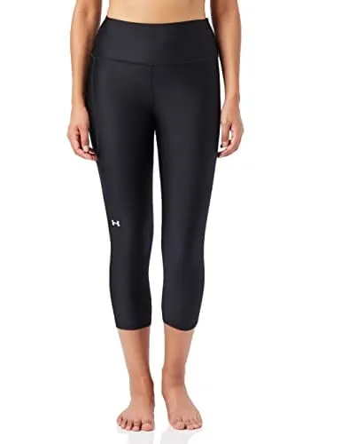 Under Armour Women's Standard HeatGear High No-Slip Waistband Pocketed Capri, Black