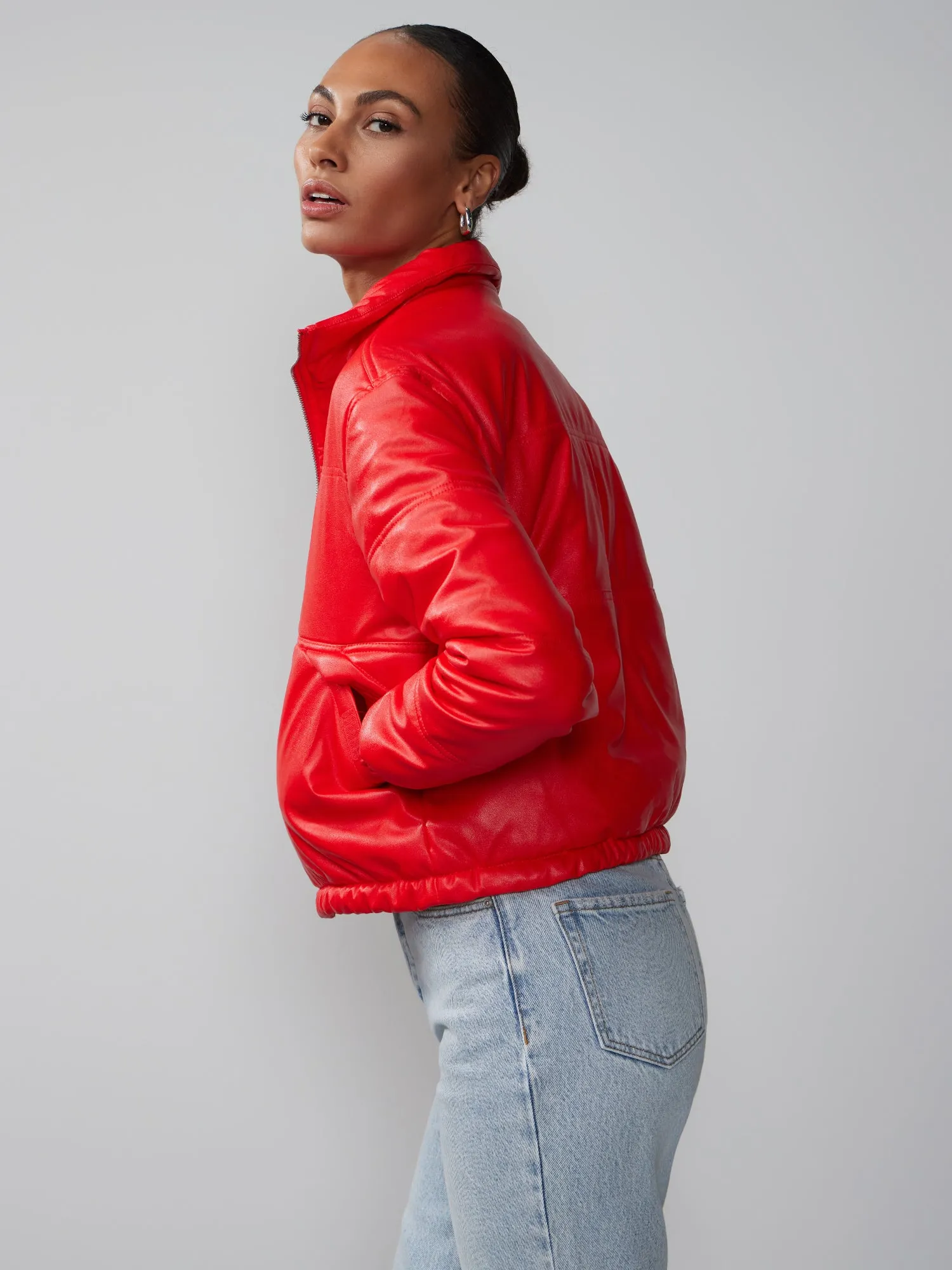 Vegan Leather Quilted Puffer Jacket