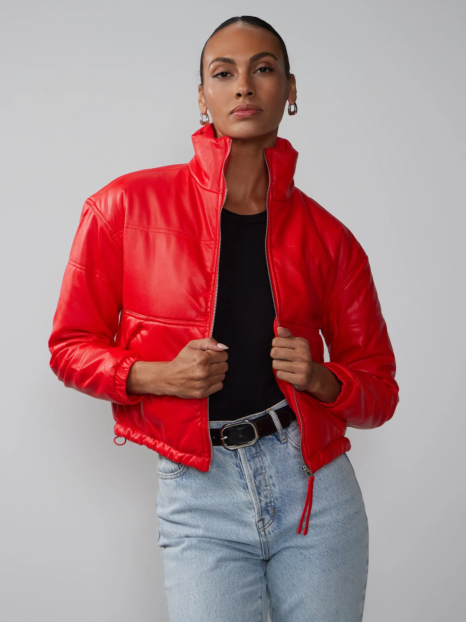 Vegan Leather Quilted Puffer Jacket