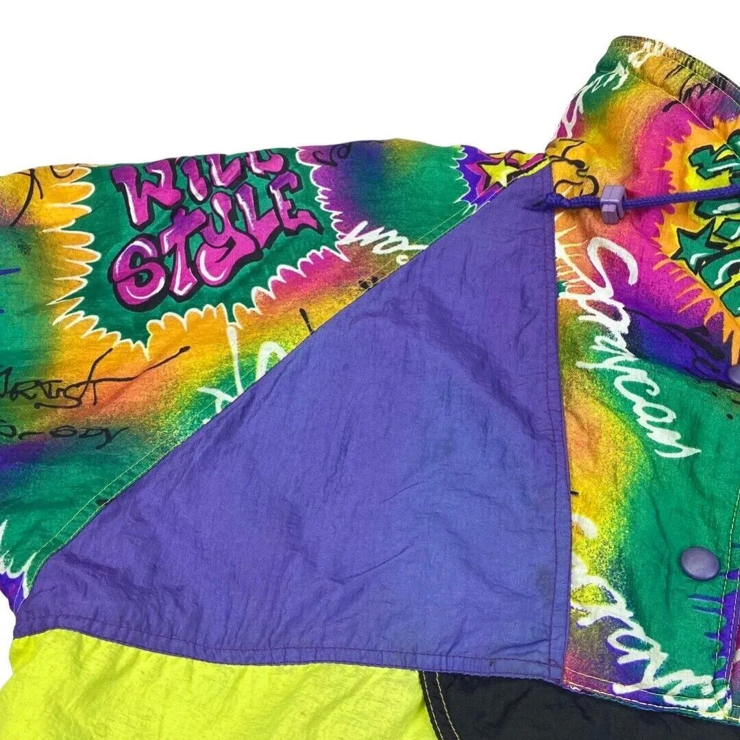 Vintage 80s 90 Purple Extremely Rare The Wild Style Zip Down Graffiti Jacket XL