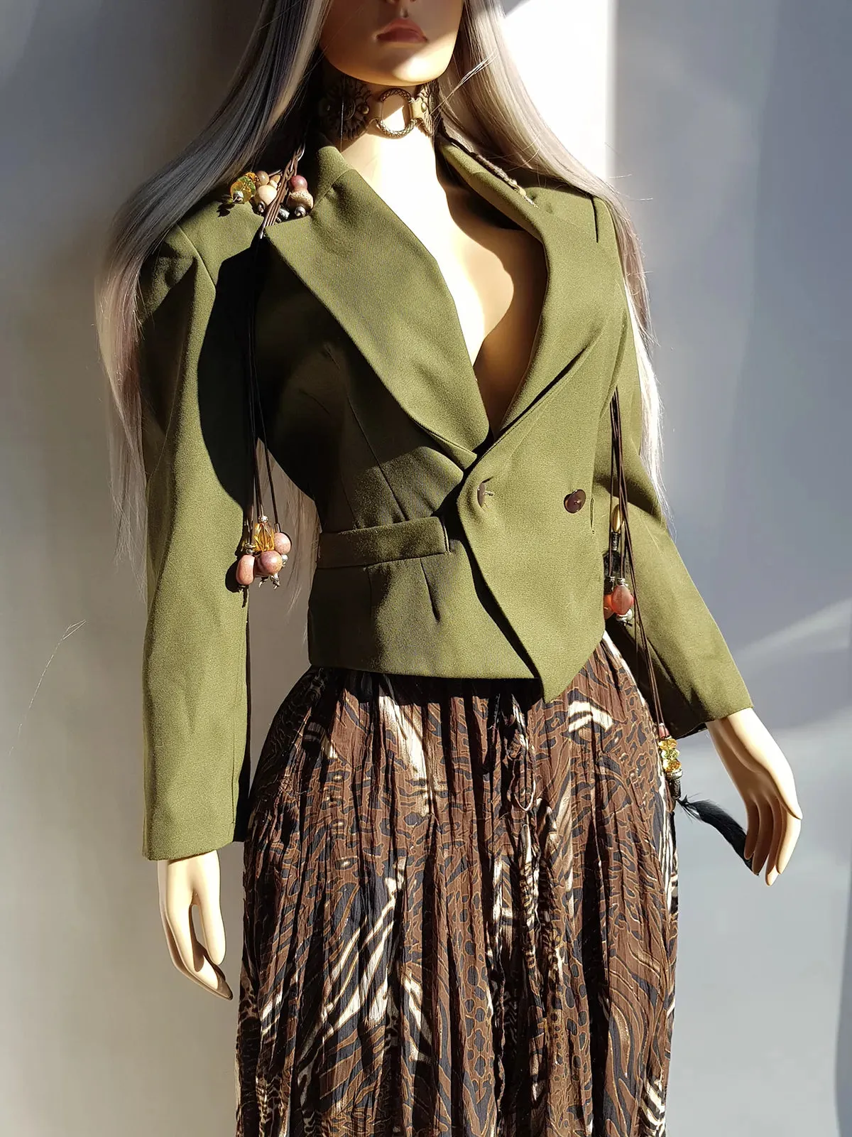 Vintage 90s Olive Green Asymmetical Avant Garde Tailored Nipped Waist Jacket - Hourglass Fit - Button Closure - Fully Lined