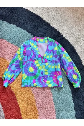 Vintage Rare 60s Psych Abstract Op Art Top/Jacket