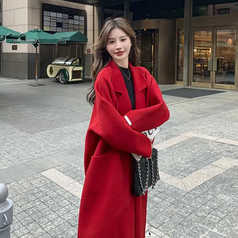 Vintage Red Wool Blend Princess Coat With Stand Collar