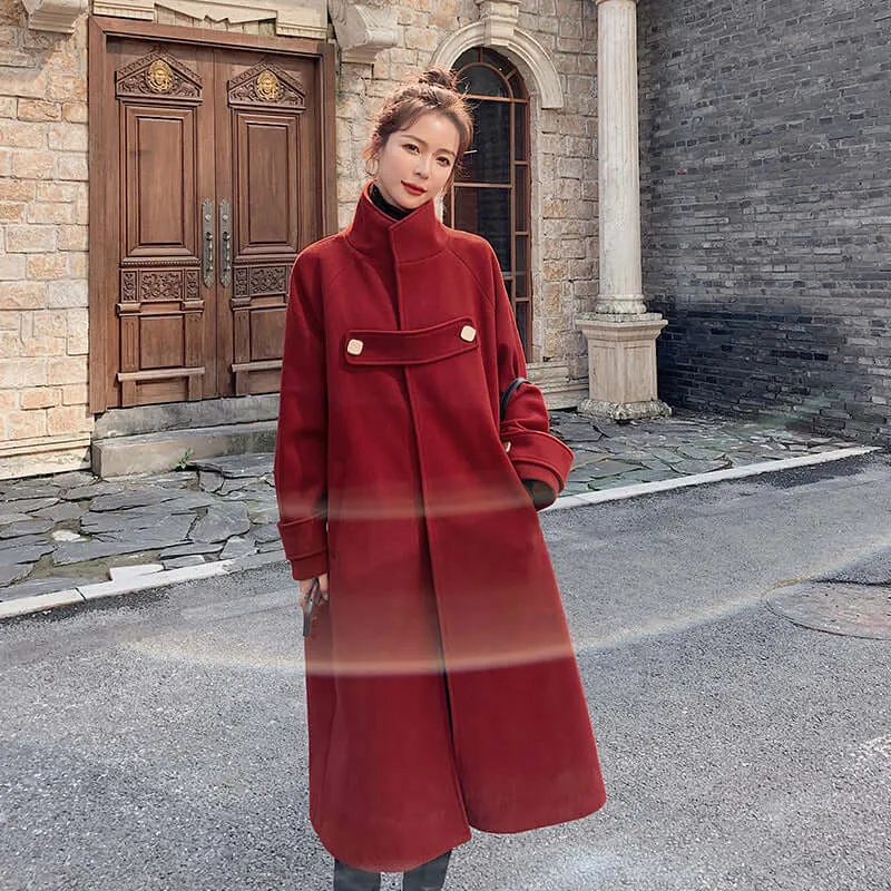 Vintage Red Wool Blend Princess Coat With Stand Collar