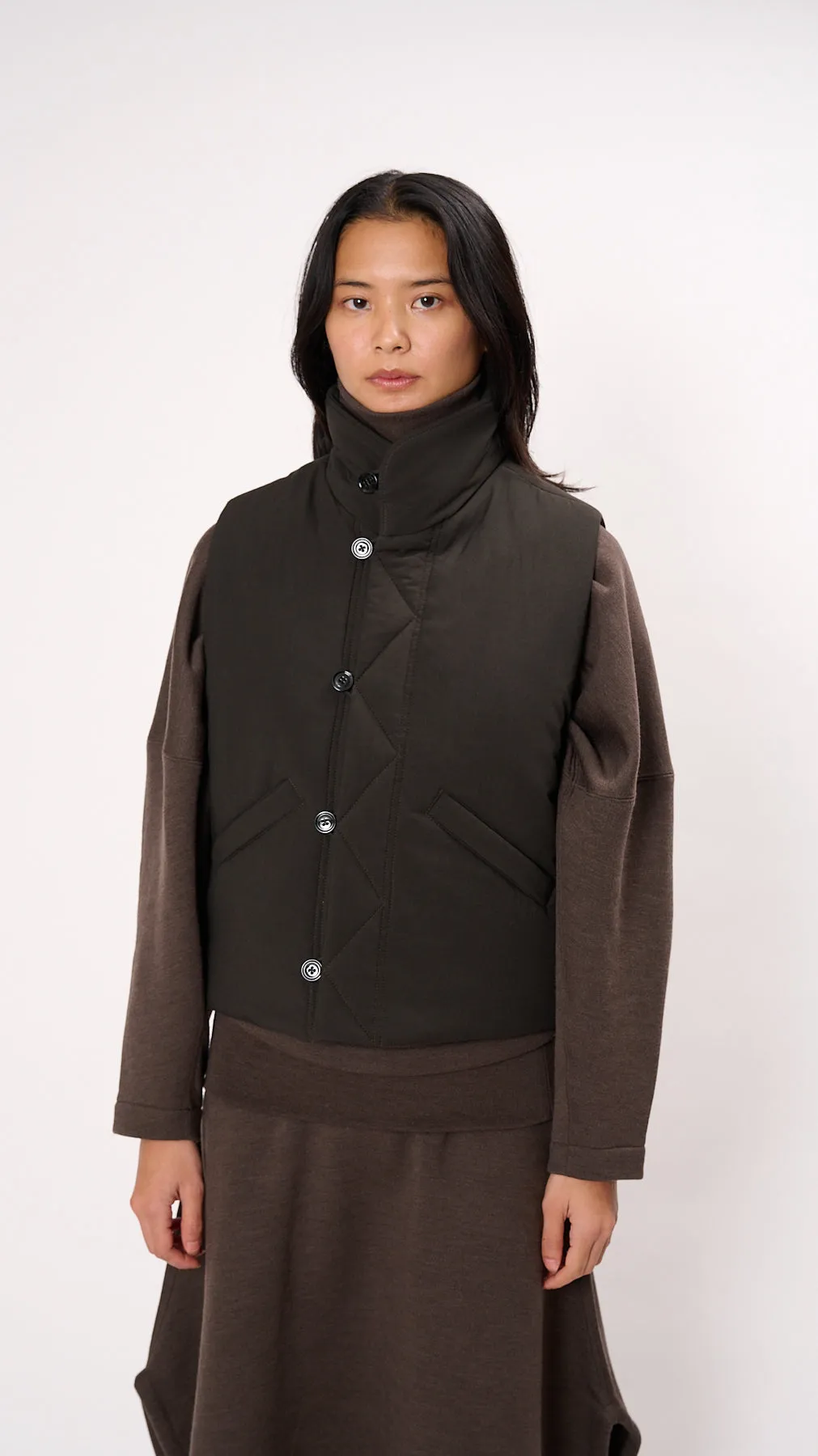 Wadded Gilet in Dark Espresso