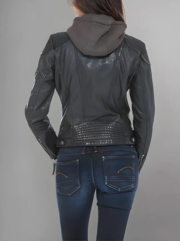 Women Black leather jacket lamb "cacey"