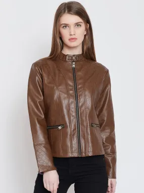 Women Casual Tan Leather Jacket