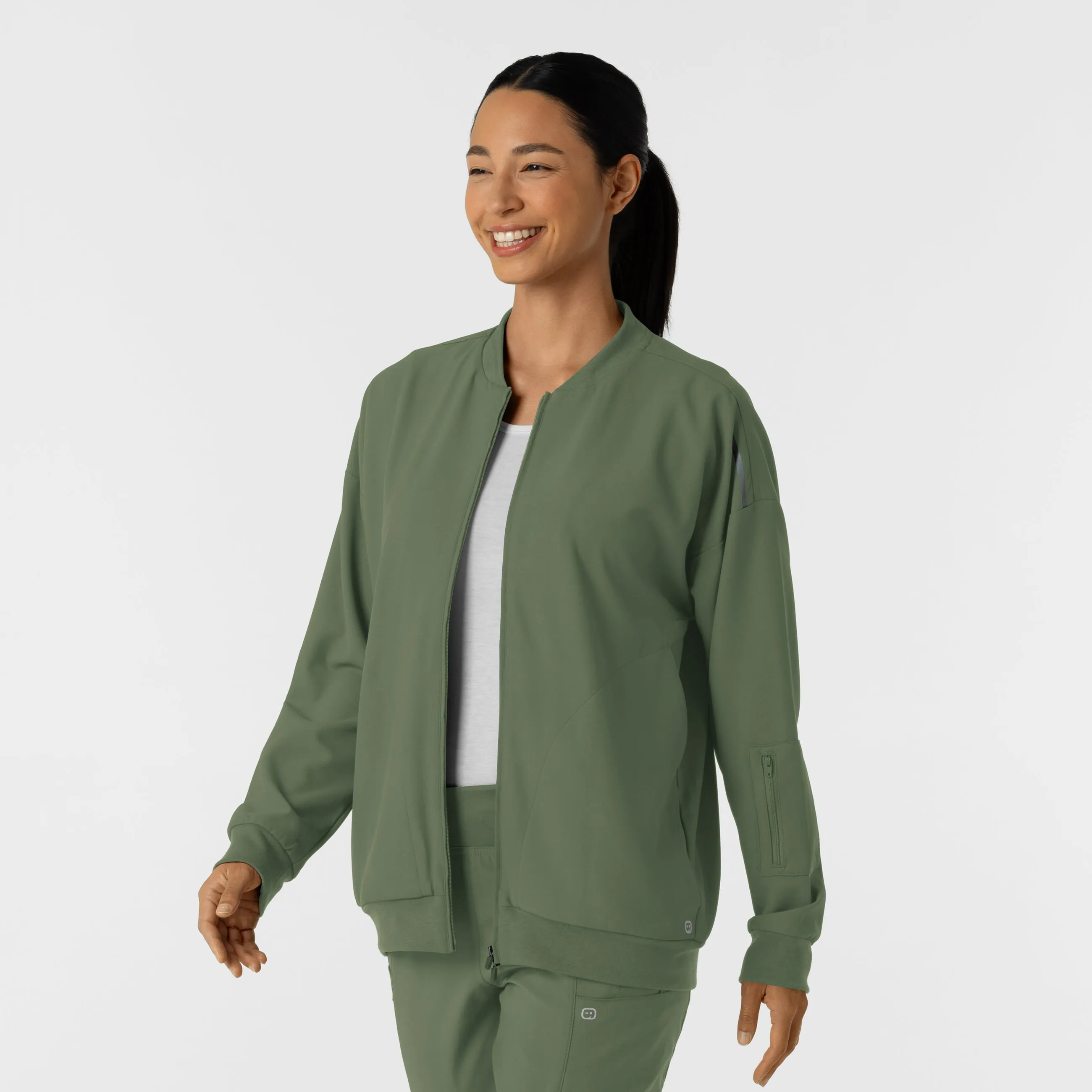 Women's Bomber Scrub Jacket - Olive