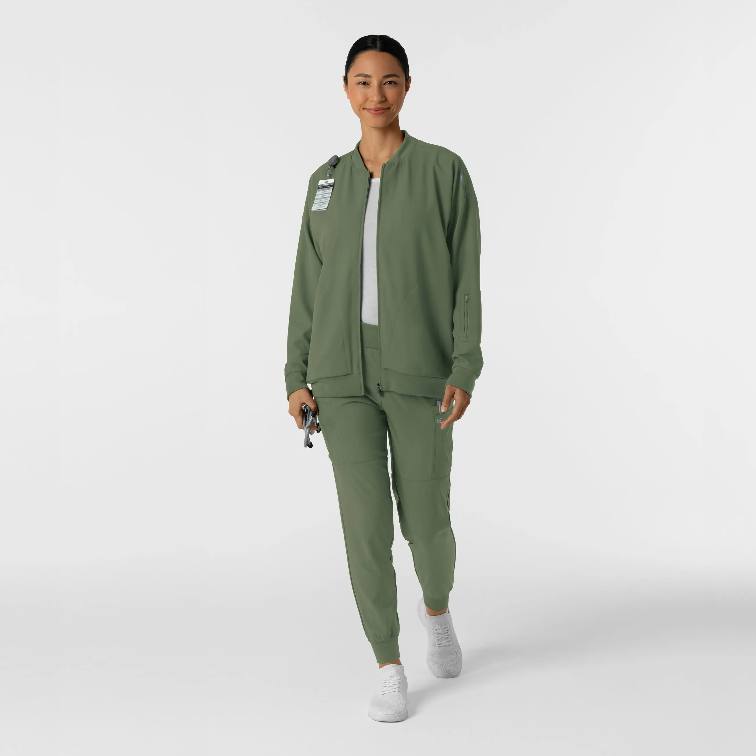 Women's Bomber Scrub Jacket - Olive