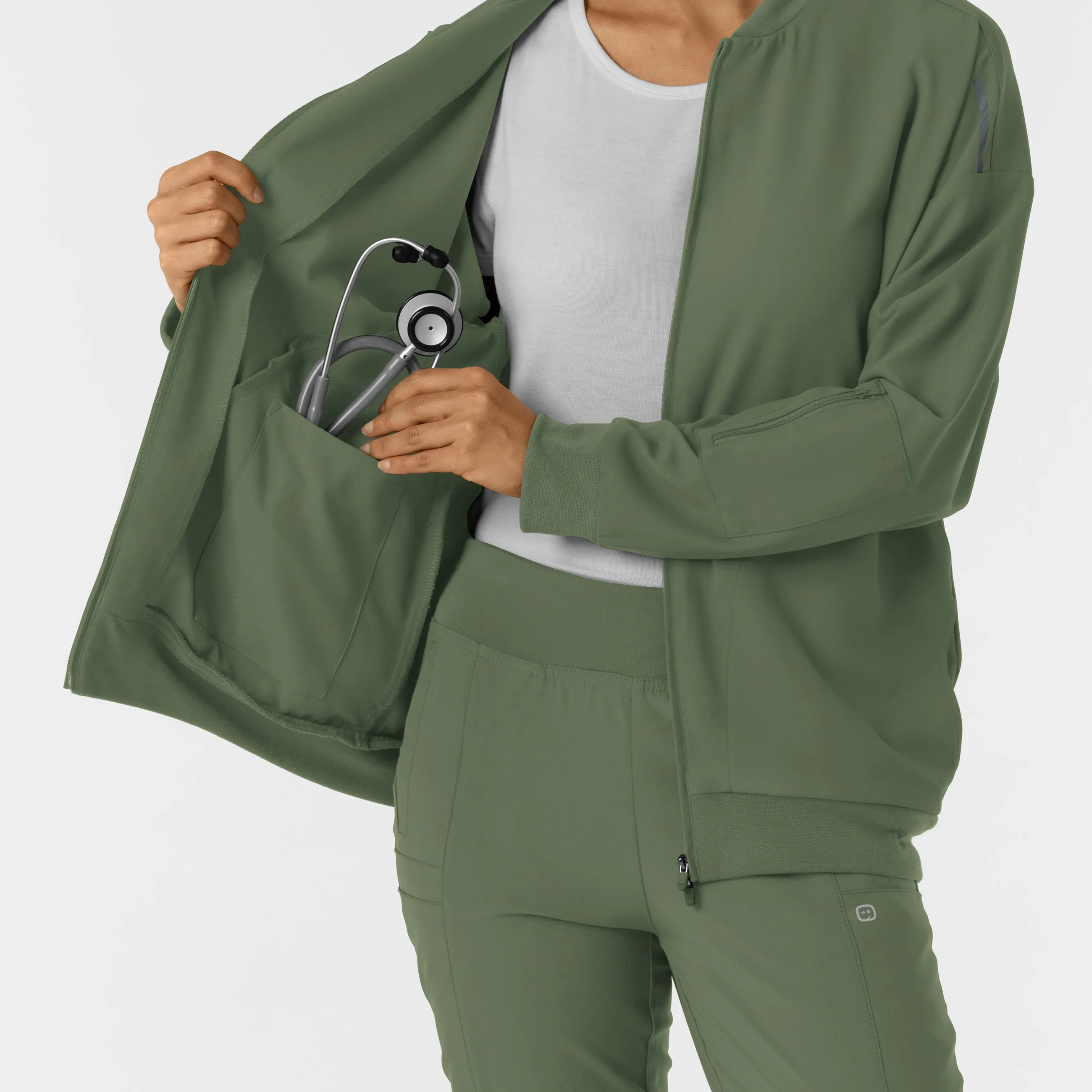 Women's Bomber Scrub Jacket - Olive