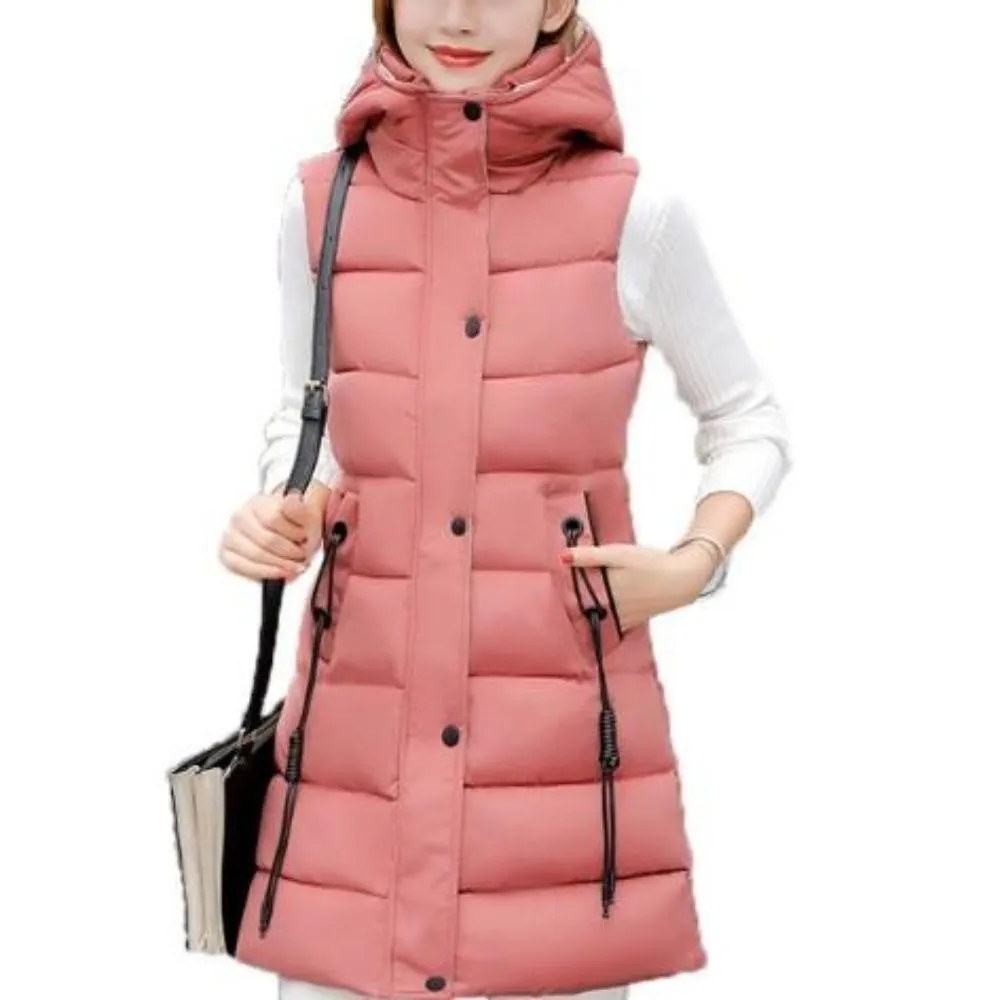 Womens Classic Black High Collar Hooded Puffer Winter Vest