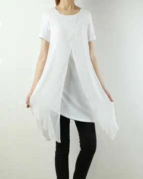 Womens cotton Tunic Dress/Short Sleeve tunic Top/Plus Size Tunic Top/Oversized T-shirt/Asymmetrical Dress(Y1702S)