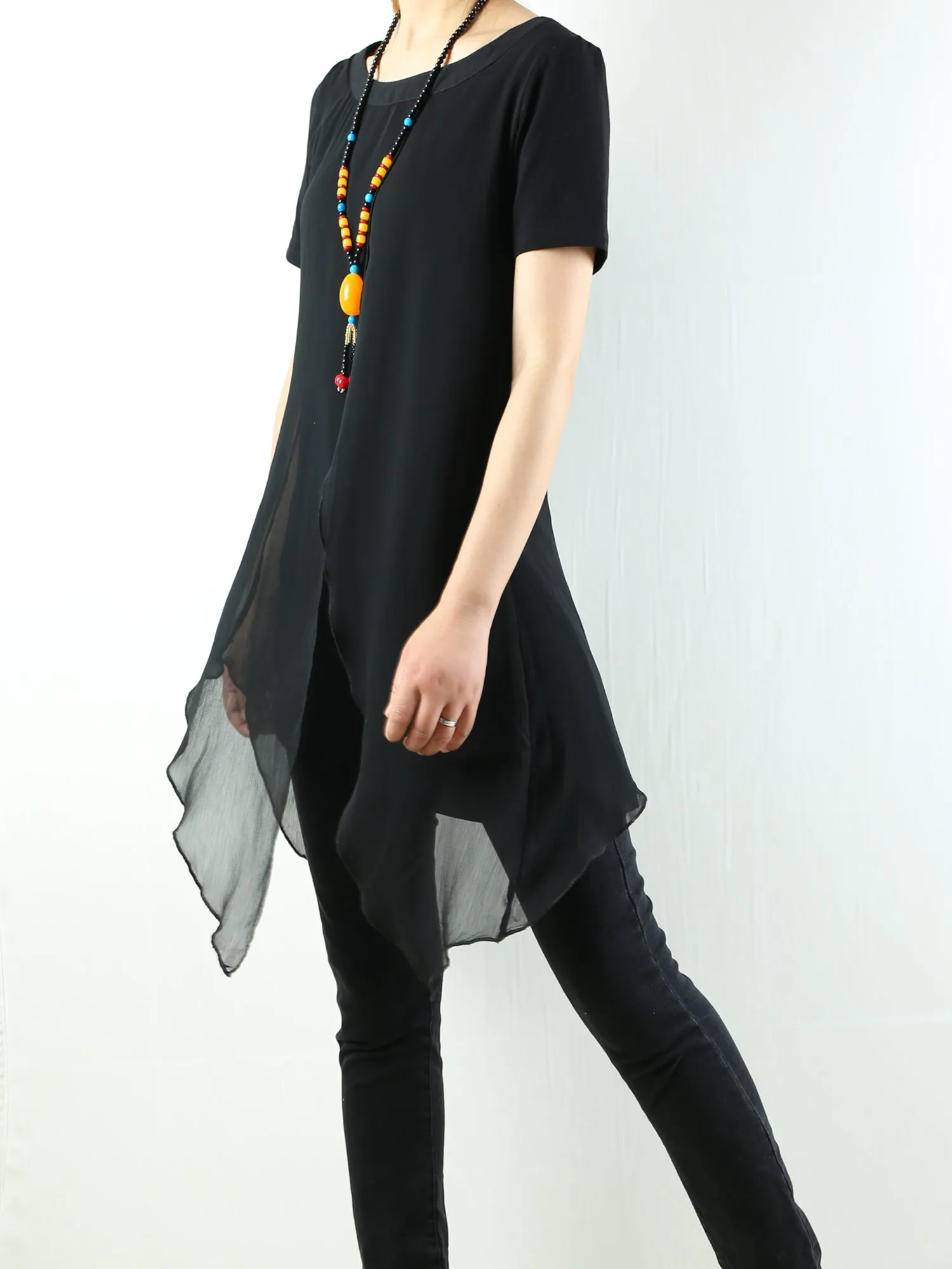 Womens cotton Tunic Dress/Short Sleeve tunic Top/Plus Size Tunic Top/Oversized T-shirt/Asymmetrical Dress(Y1702S)