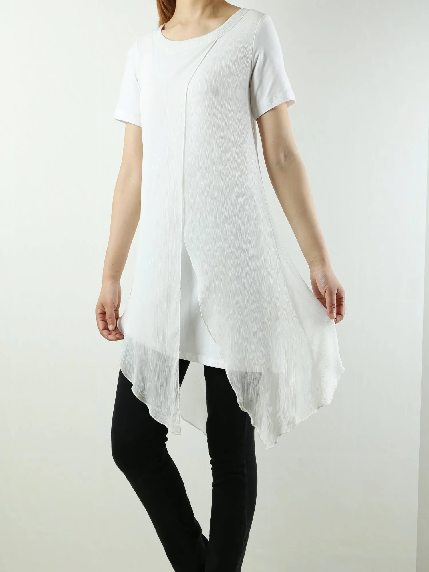 Womens cotton Tunic Dress/Short Sleeve tunic Top/Plus Size Tunic Top/Oversized T-shirt/Asymmetrical Dress(Y1702S)