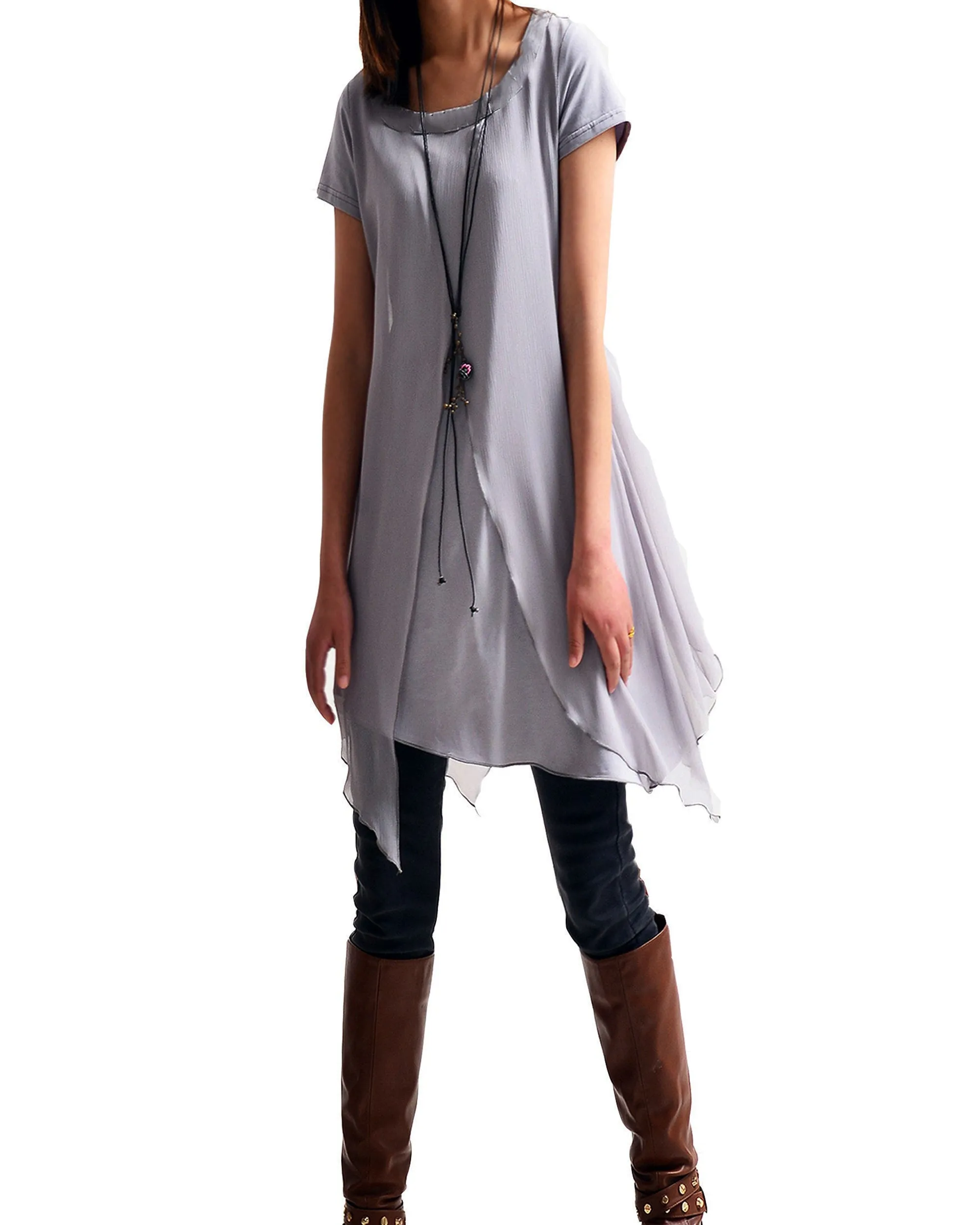 Womens cotton Tunic Dress/Short Sleeve tunic Top/Plus Size Tunic Top/Oversized T-shirt/Asymmetrical Dress(Y1702S)