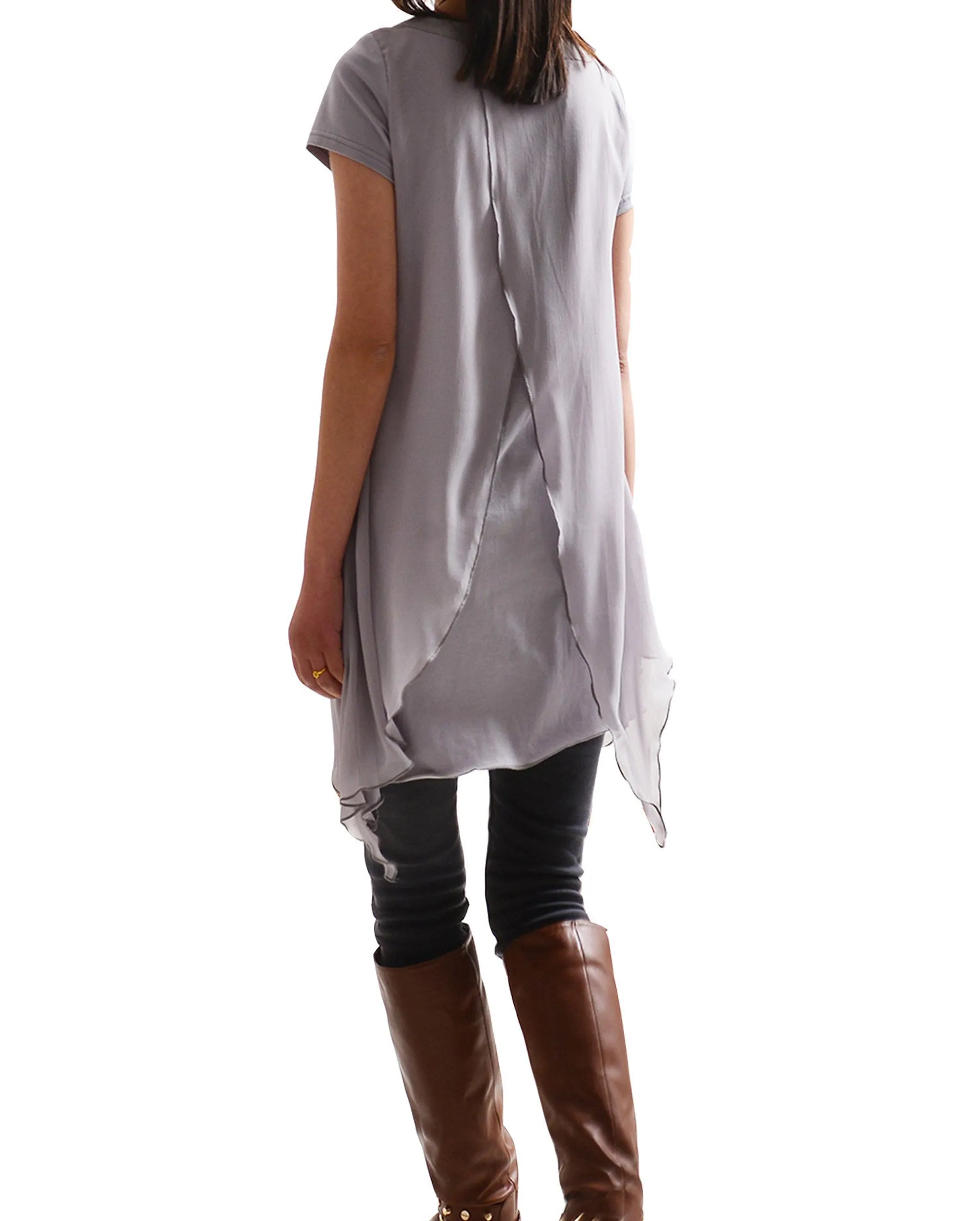 Womens cotton Tunic Dress/Short Sleeve tunic Top/Plus Size Tunic Top/Oversized T-shirt/Asymmetrical Dress(Y1702S)