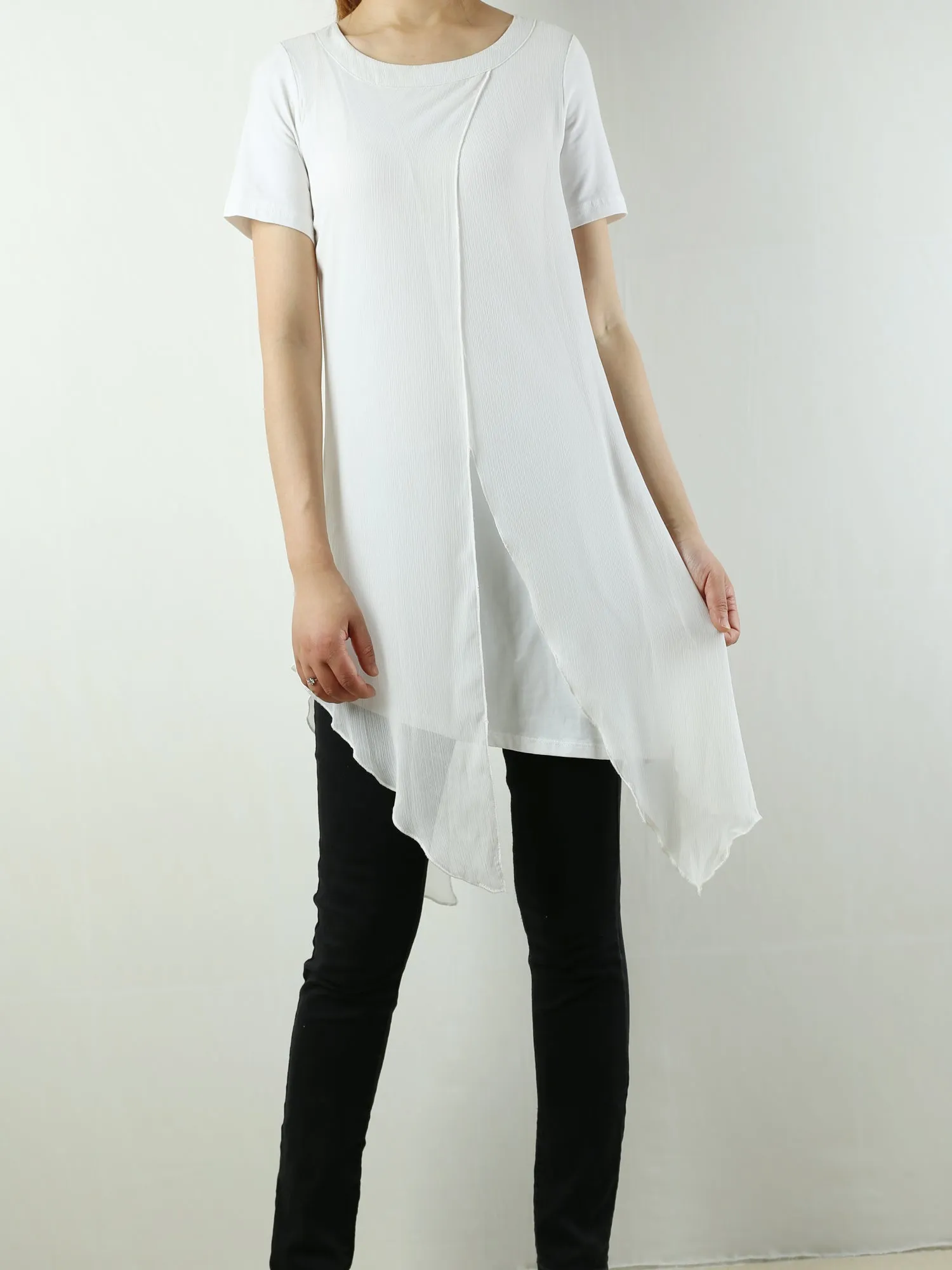 Womens cotton Tunic Dress/Short Sleeve tunic Top/Plus Size Tunic Top/Oversized T-shirt/Asymmetrical Dress(Y1702S)