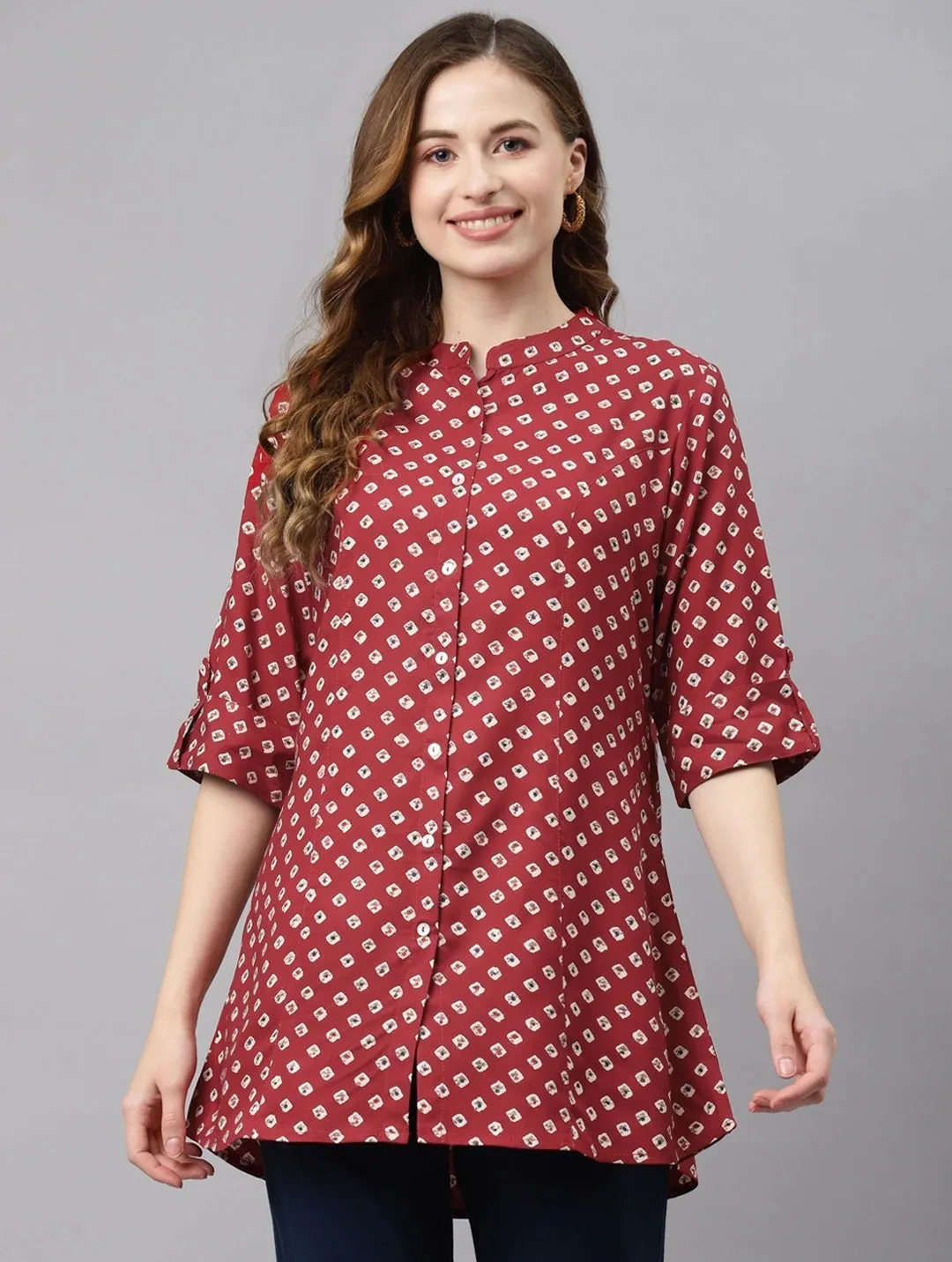 Women'S Maroon Bandhani Print Top