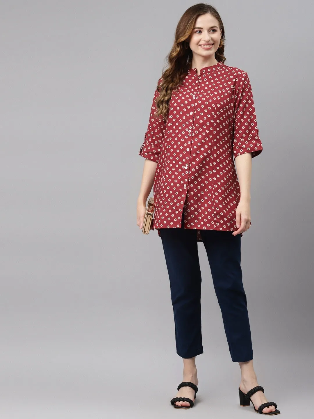 Women'S Maroon Bandhani Print Top