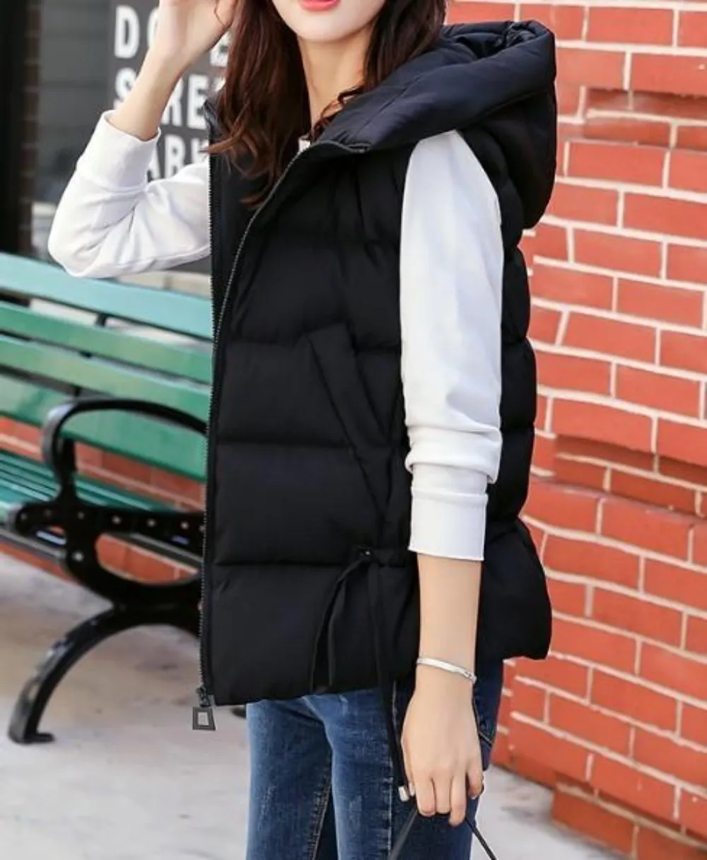 Womens Short Zipped Up Puffer Hooded Vest in Pink