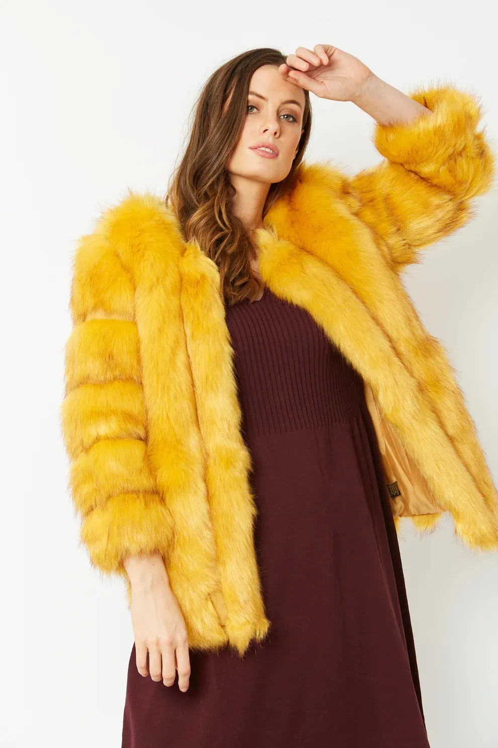 Yellow Faux Fur Coat