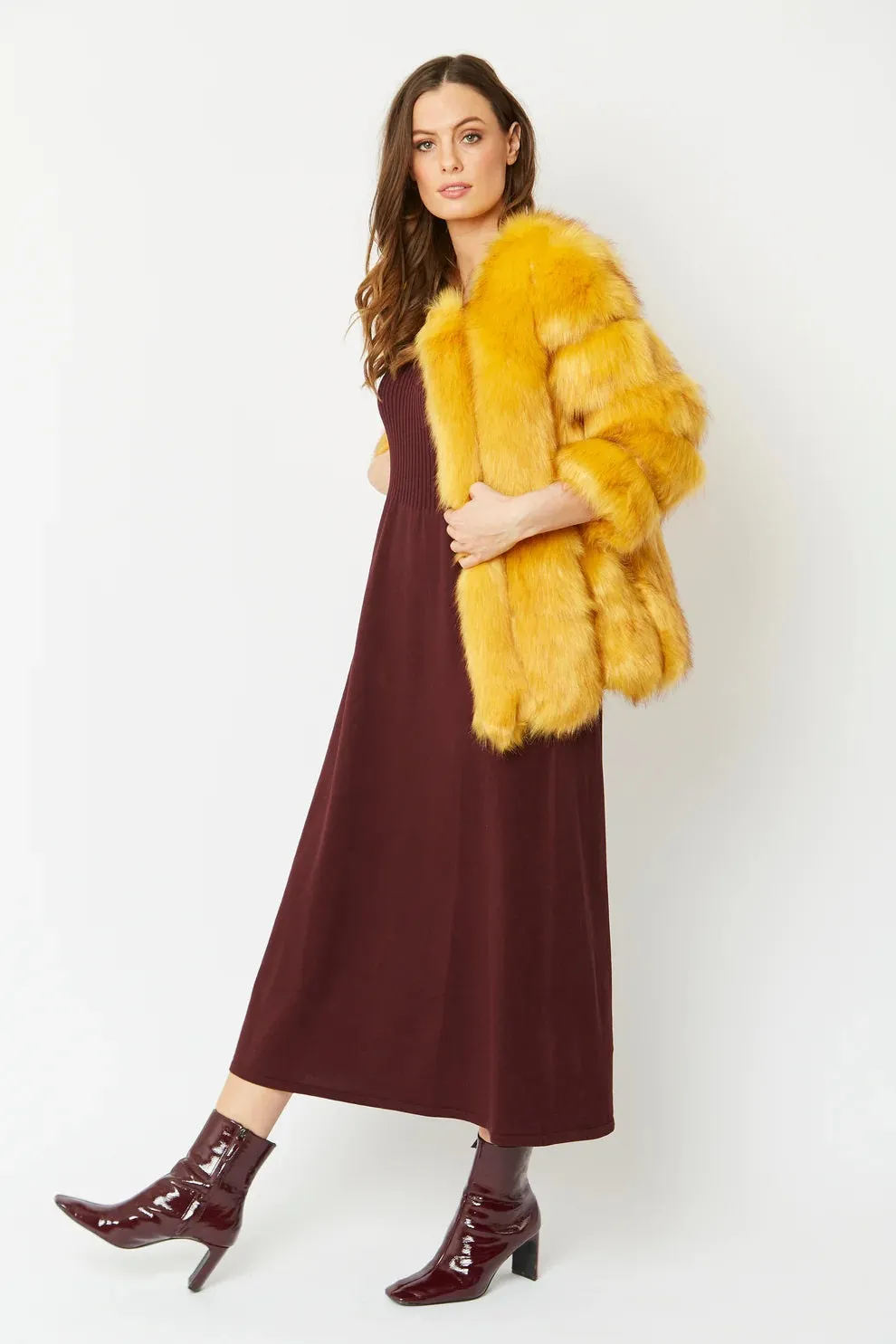 Yellow Faux Fur Coat